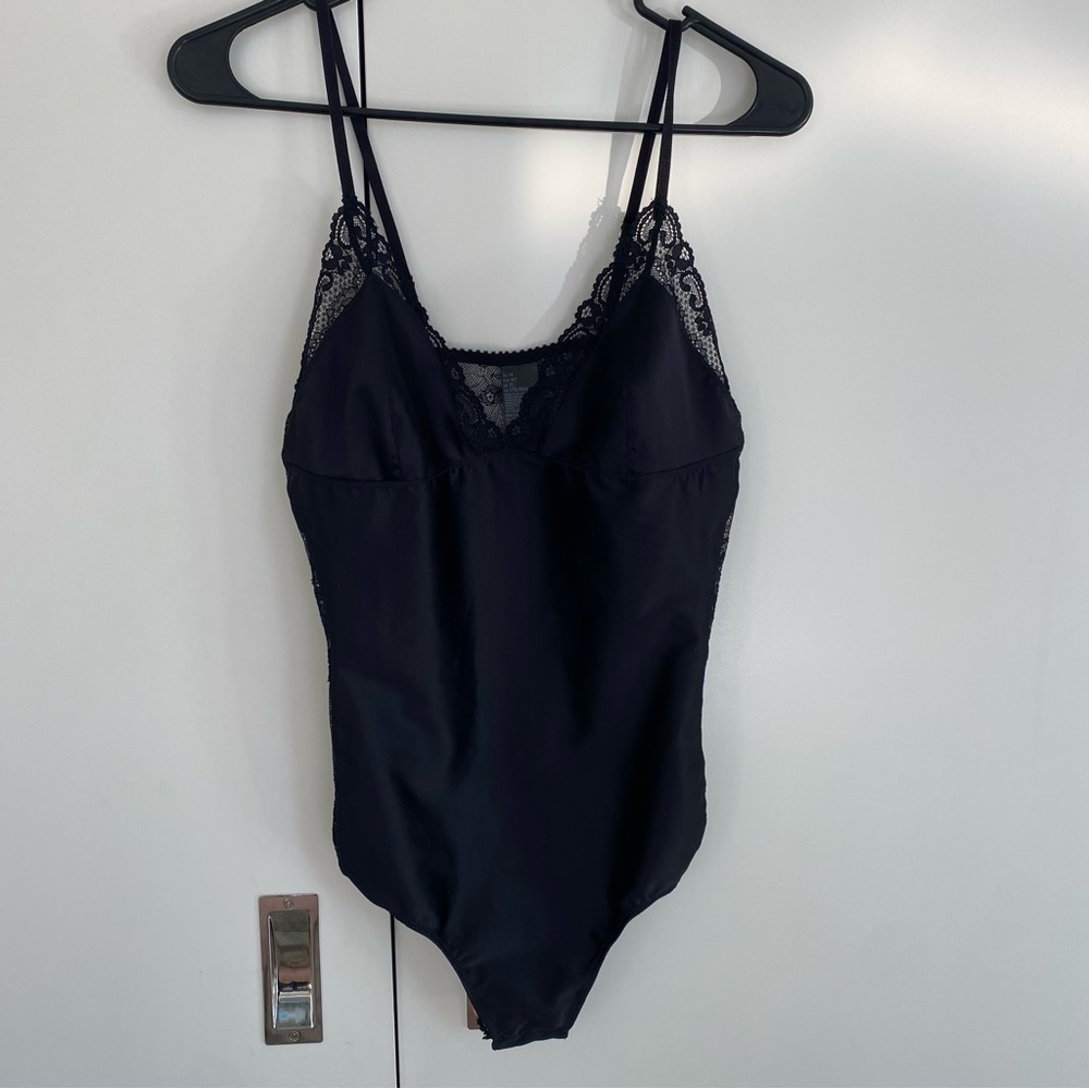 Topshop Black‎ Lace Satin Bodysuit Size 10